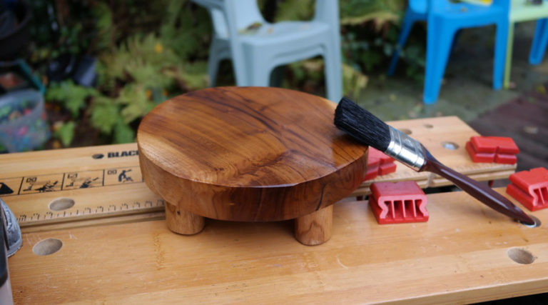 teak oiled mini wooden table