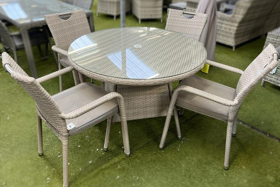Sharnford Stacking 4 Seater Rattan Dining Set in Latte