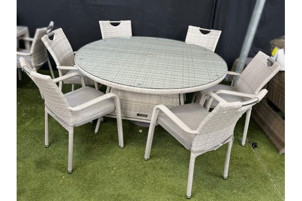 Sharnford Stacking 6 Seater Round Rattan Dining Set in Latte 