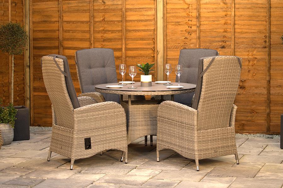 Burbage 4 Seater Round Reclining Dining Set in Cappuccino Rattan