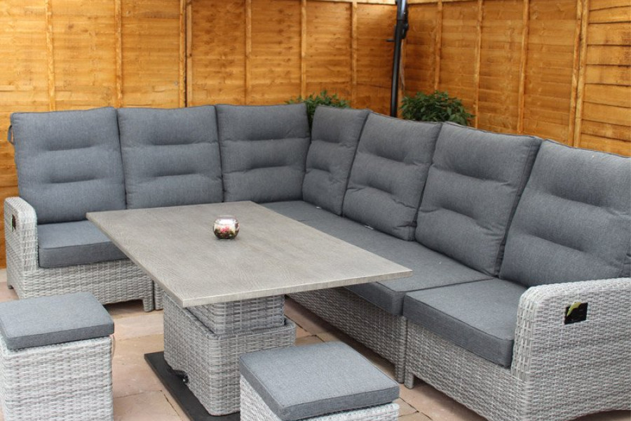Large Reclining Rattan Corner Sofa Set - Silver Grey
