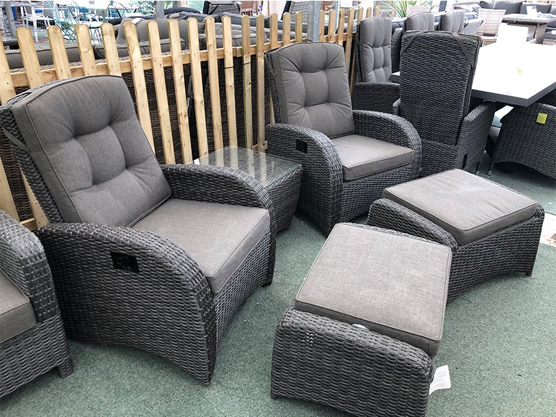 Reclining Rattan Companion Set with Footstools - Garden Centre Shopping
