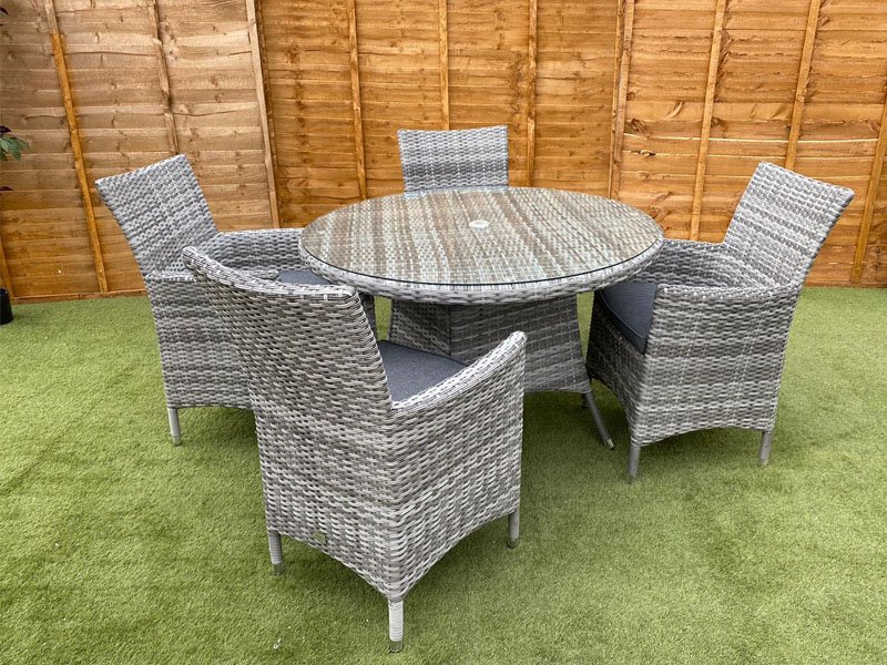 Sarasota 4 Seater Round Dining Set Grey, Round Rattan Garden Table And 4 Chairs