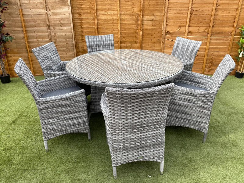 Sarasota 6 Seater Round Dining Set Grey, 6 Seater Round Dining Table And Chairs Outdoor
