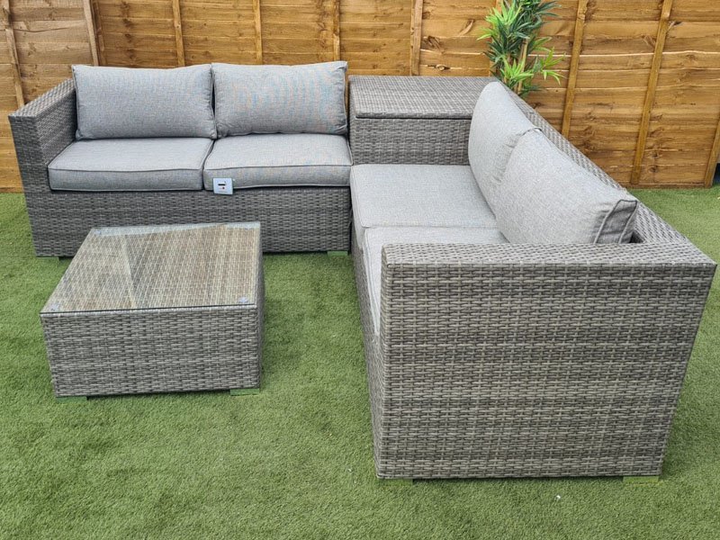 Luxury Rattan Corner Sofa Set With Storage Grey Free Delivery - Luxury Rattan Furniture Uk