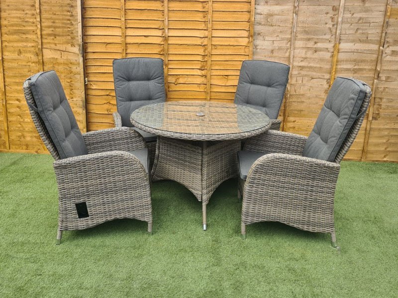 Albury 4 Seater Round Reclining Dining Set in Cappuccino Rattan from Garden Centre Shopping