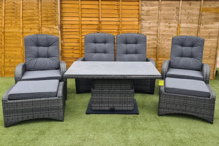 Burbage Reclining Rattan Sofa Set + Adjustable Table in Stone Grey