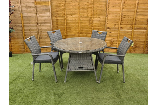 Sharnford Stacking 4 Seater Rattan Dining Set in Grey