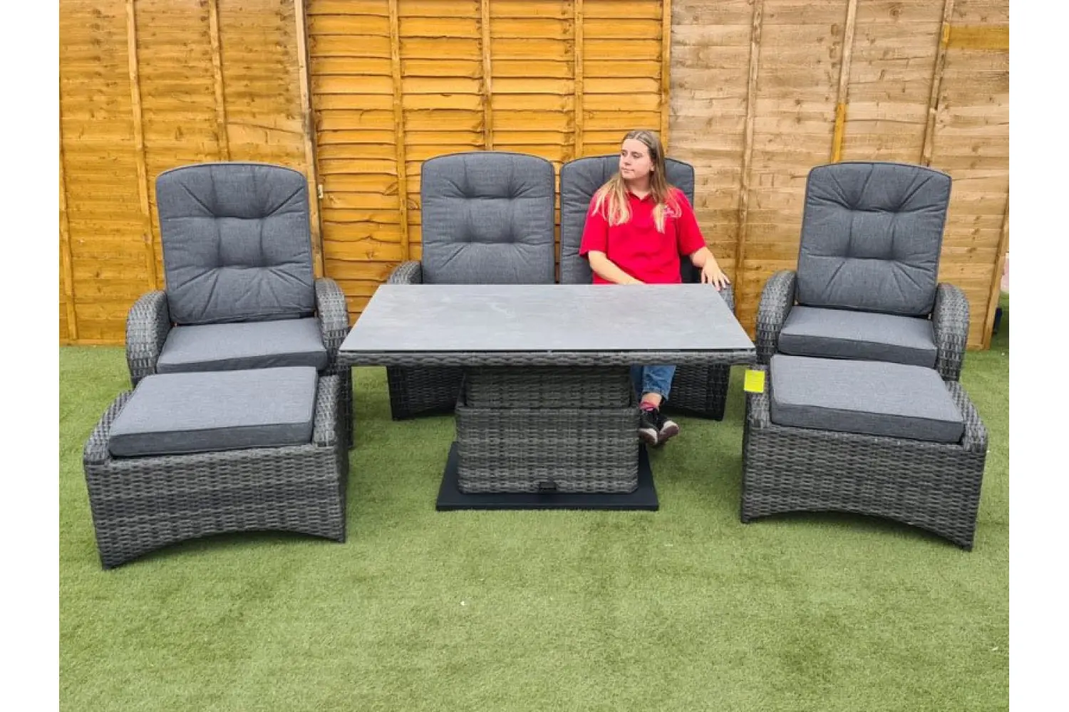 Burbage Reclining Rattan Sofa Set + Adjustable Table in Stone Grey - photo 2