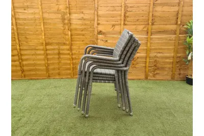 Sharnford Stacking 6 Seater Round Rattan Dining Set in Grey