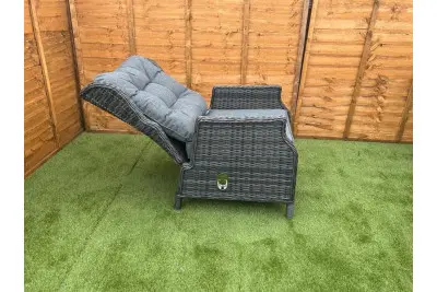 Sapcote Deluxe Reclining Lounge Set + Height Adjustable Table in Dark Grey Rattan