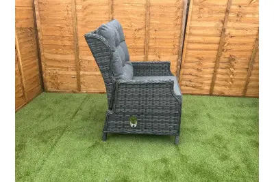 Sapcote Deluxe Reclining Lounge Set + Height Adjustable Table in Dark Grey Rattan