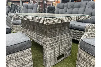 Sapcote Deluxe Reclining Lounge Set + Height Adjustable Table in Grey Rattan