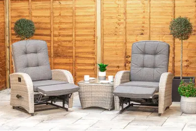 Burbage Rocking & Reclining Rattan Bistro Set in Silver Grey