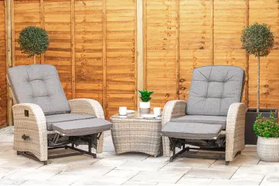 Burbage Rocking & Reclining Rattan Bistro Set in Silver Grey