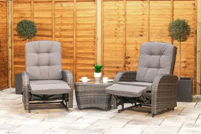 Burbage Rocking & Reclining Rattan Bistro Set in Stone Grey