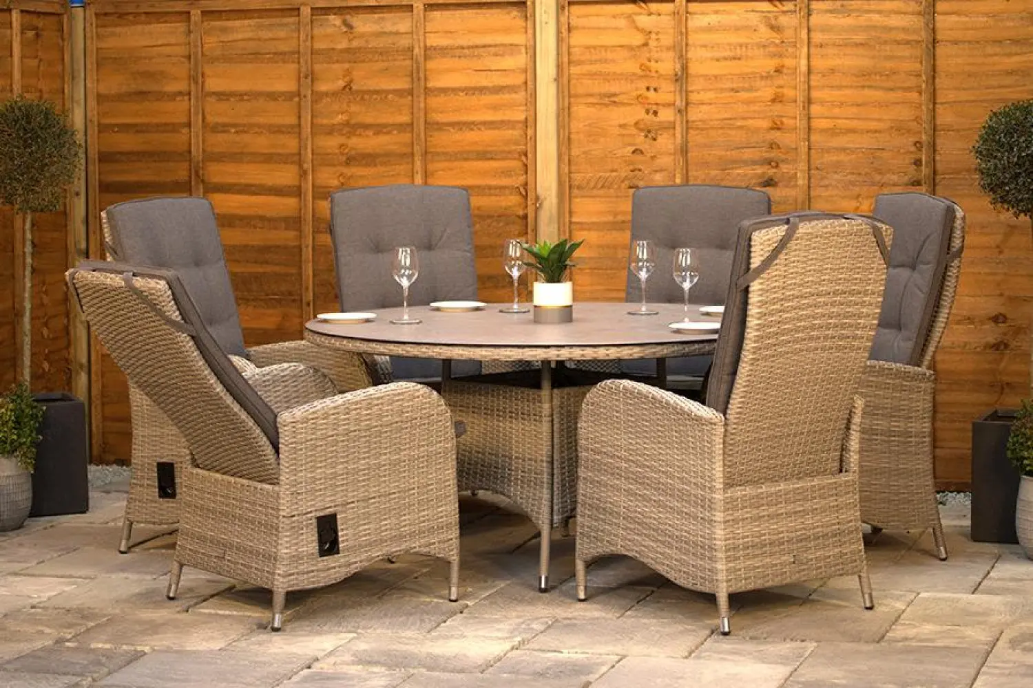 Burbage 6 Seater Round Reclining Dining Set in Silver Grey Rattan - photo 2
