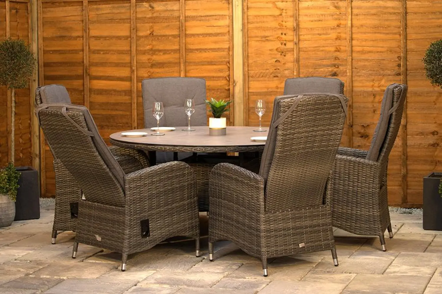Burbage 6 Seater Round Reclining Dining Set in Stone Grey Rattan - photo 2