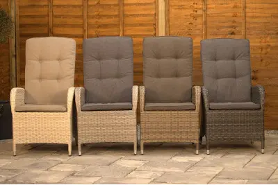 Burbage 4 Seater Round Reclining Dining Set in Stone Grey Rattan