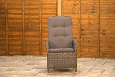 Burbage 4 Seater Round Reclining Dining Set in Stone Grey Rattan