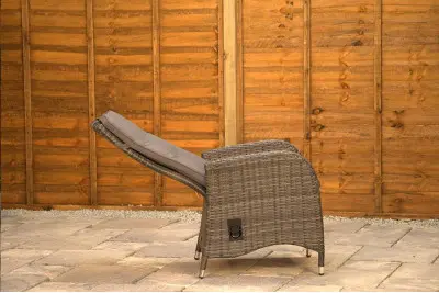Burbage 4 Seater Round Reclining Dining Set in Stone Grey Rattan