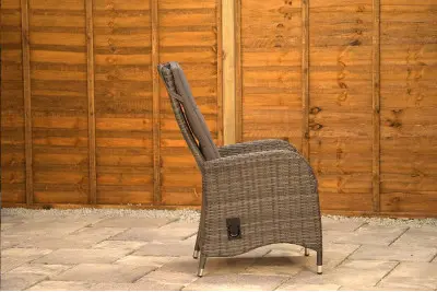 Burbage 4 Seater Round Reclining Dining Set in Stone Grey Rattan