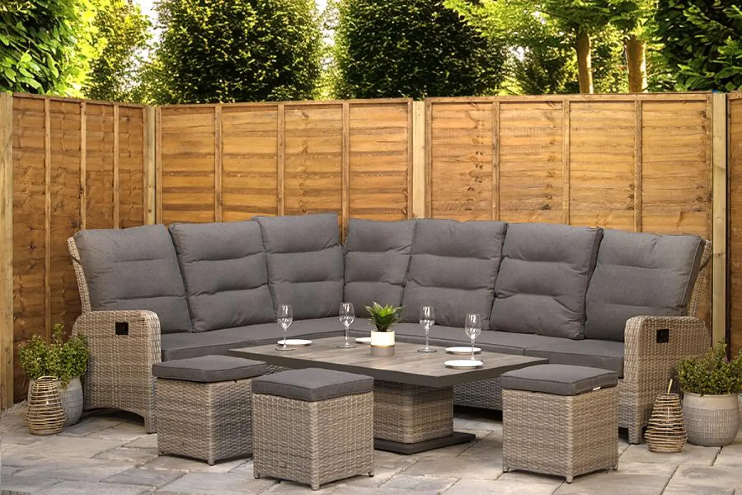 Burbage Reclining Rattan Corner Lounge Set in Silver Grey - photo 3