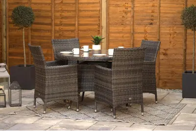 Sapcote 4 Seater Round Dining Set in Dark Grey Rattan
