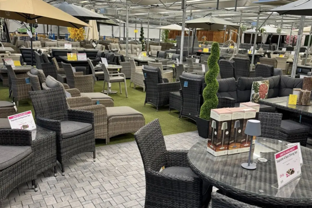 Reclining and dining sets displayed at the Sapcote Garden Centre showroom
