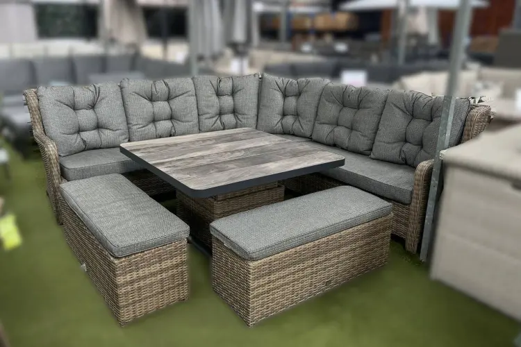Burbage 2026 Deluxe Corner Lounge Set with Height Adustable Table in Cappuccino Brown