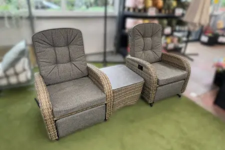 Burbage Rocking & Reclining Rattan Bistro Set in Cappuccino Brown