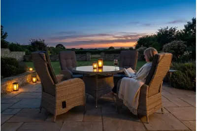 Burbage 4 Seater Round Reclining Dining Set in Cappuccino Rattan