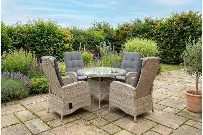 Burbage 4 Seater Round Reclining Dining Set in Cappuccino Rattan