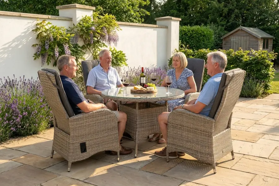Customer Reviews for Burbage 4 Seater Round Reclining Dining Set in Cappuccino Rattan