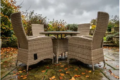 Burbage 4 Seater Round Reclining Dining Set in Cappuccino Rattan
