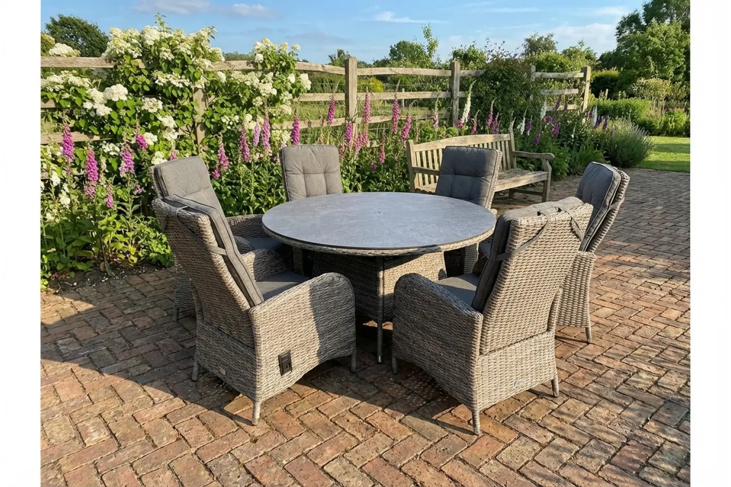 Burbage 6 Seater Round Reclining Dining Set in Cappuccino Rattan - photo 2