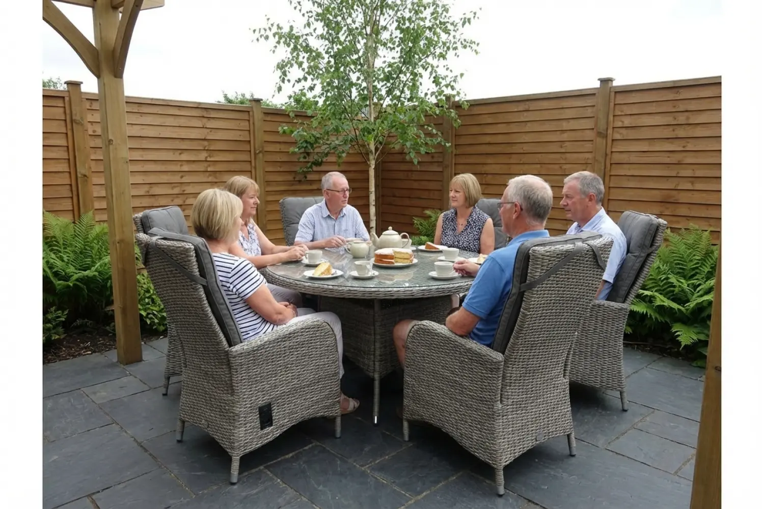 Burbage 6 Seater Round Reclining Dining Set in Cappuccino Rattan - photo 4
