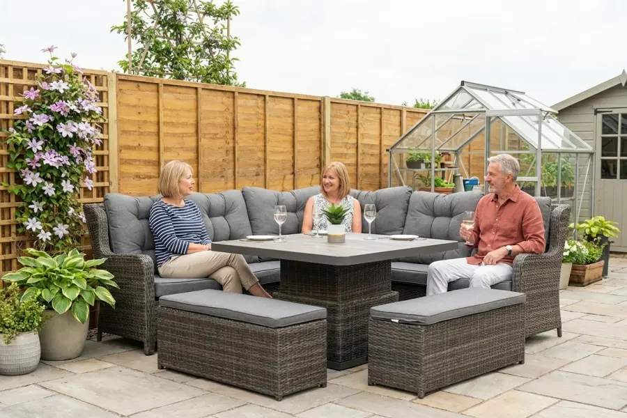 #AskGCS for Burbage Large Rattan Corner Lounge Set with Height Adjustable Table in Stone Grey