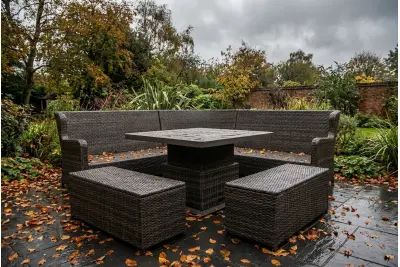Burbage Large Rattan Corner Lounge Set with Height Adjustable Table in Stone Grey