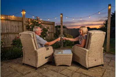 Burbage Rocking & Reclining Rattan Bistro Set in Latte