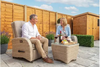 Burbage Rocking & Reclining Rattan Bistro Set in Latte