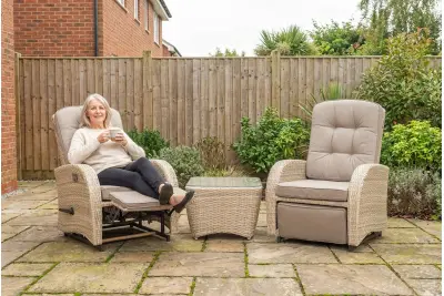 Burbage Rocking & Reclining Rattan Bistro Set in Latte