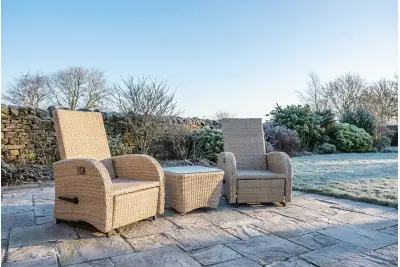Burbage Rocking & Reclining Rattan Bistro Set in Latte