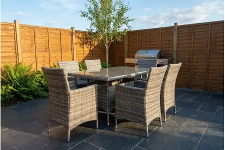 Sapcote 6 Seater Rectangular Dining Set in Grey Rattan