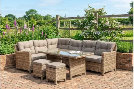 Sapcote Modular Corner Dining Set in Brown Rattan 