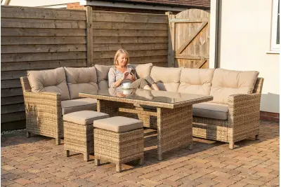 Sapcote Modular Corner Dining Set in Brown Rattan 