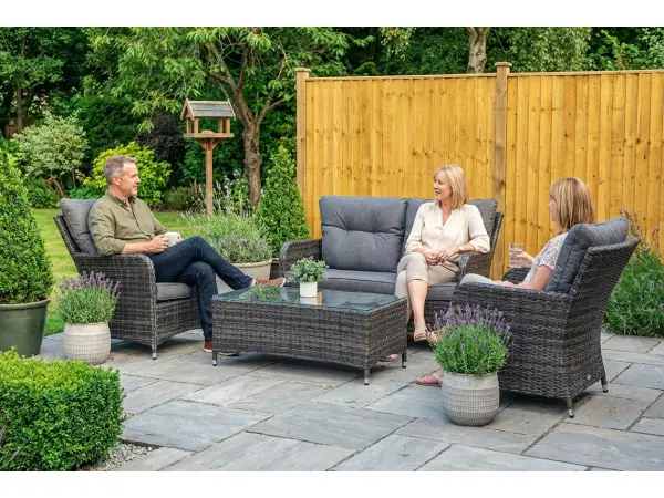 Sofa-depth seating for a proper hour outside