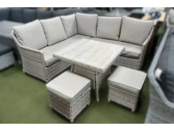 Corner-lounge layout sized for the patio you actually have
