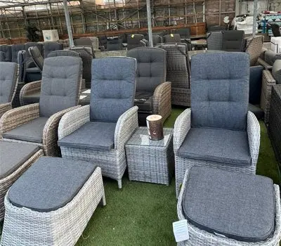 reclining rattan bistro set in showroom