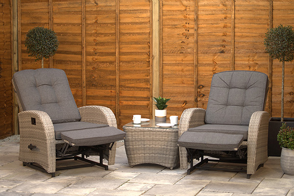 burbage rocking and reclining rattan bistro set in silver grey